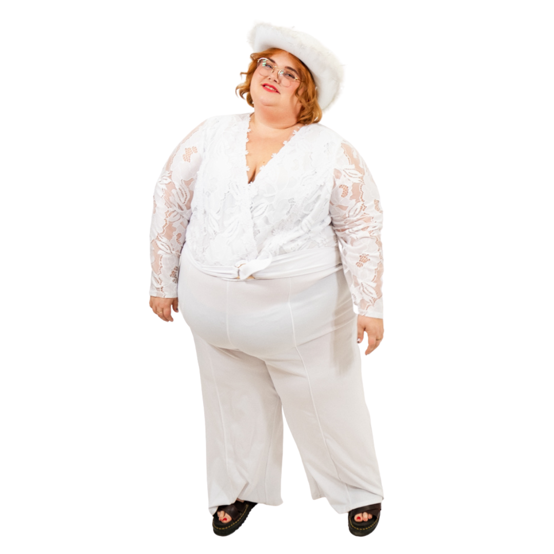 White Long Sleeve Lace Jumpsuit