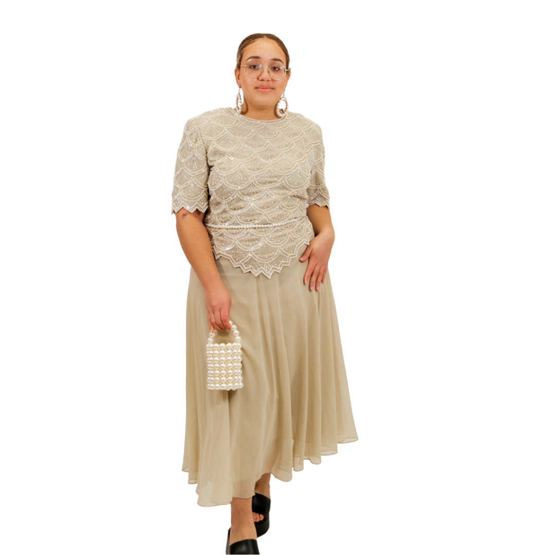Vintage Beige Beaded Dress