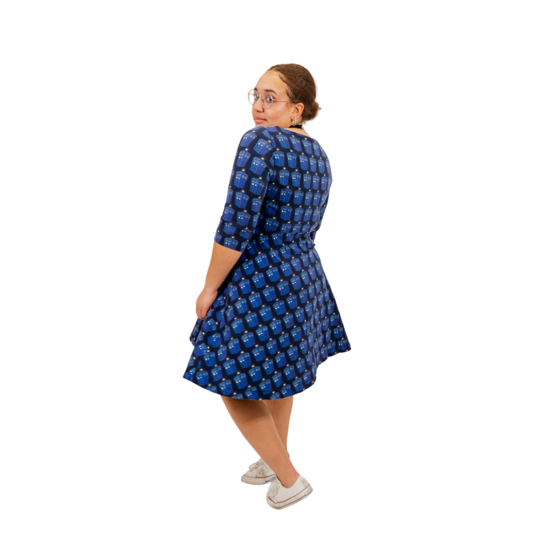 Doctor Who V Neck Fit and Flare Handmade Dress (See Measurements)