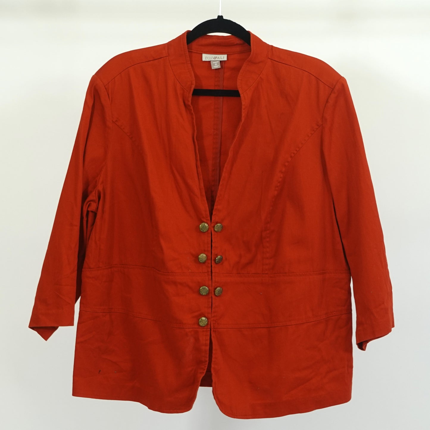 Red Collarless Blazer Shirt
