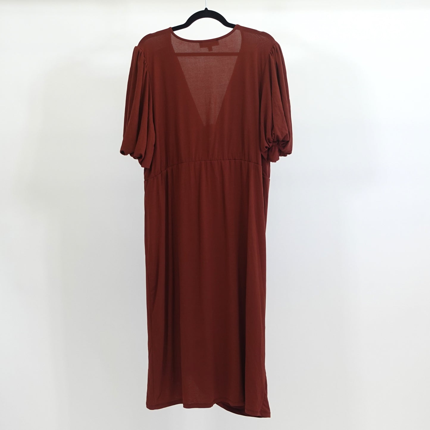 Rust Faux Wrap Dress with Tie Neck