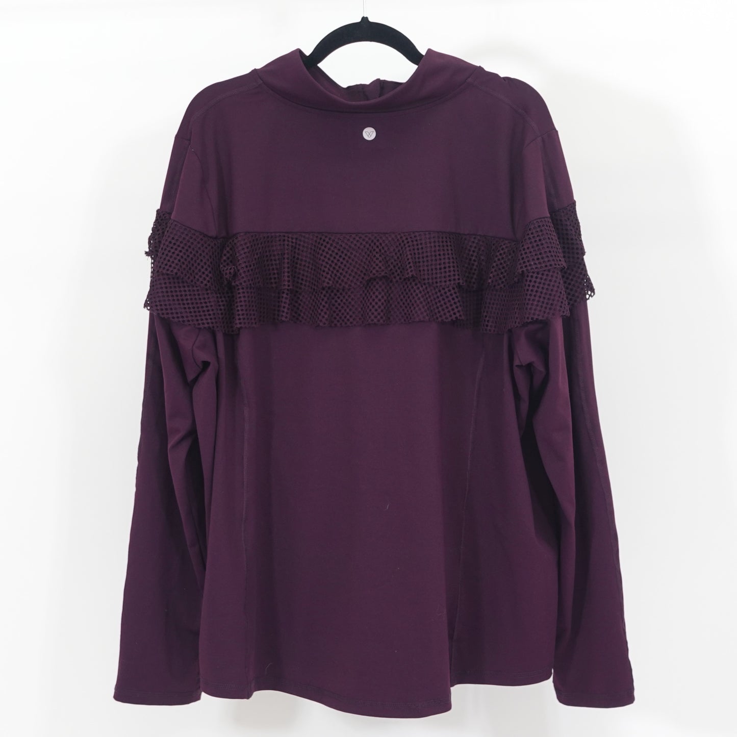 Plum Athletic Zip-Up Jacket with Mesh Ruffles