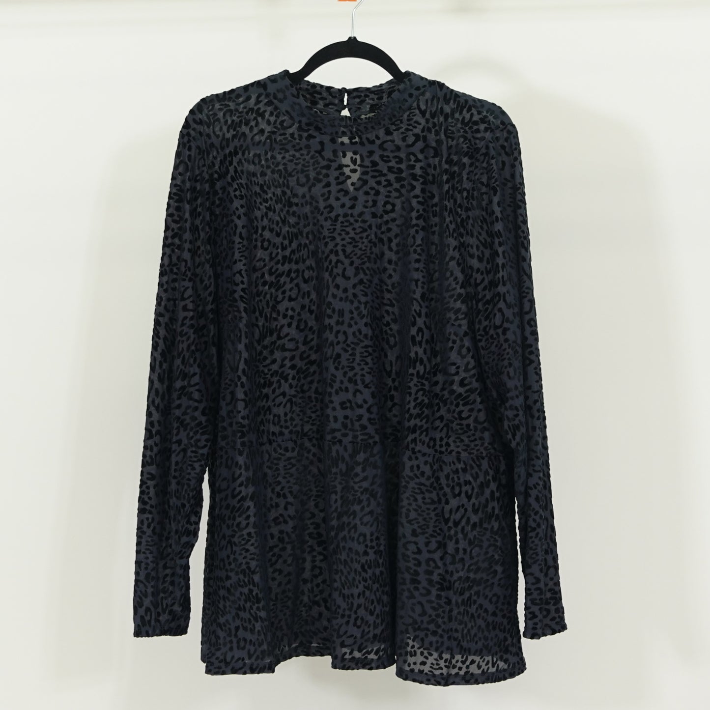 Black Mesh Peplum Top with Burnout Cheetah Print
