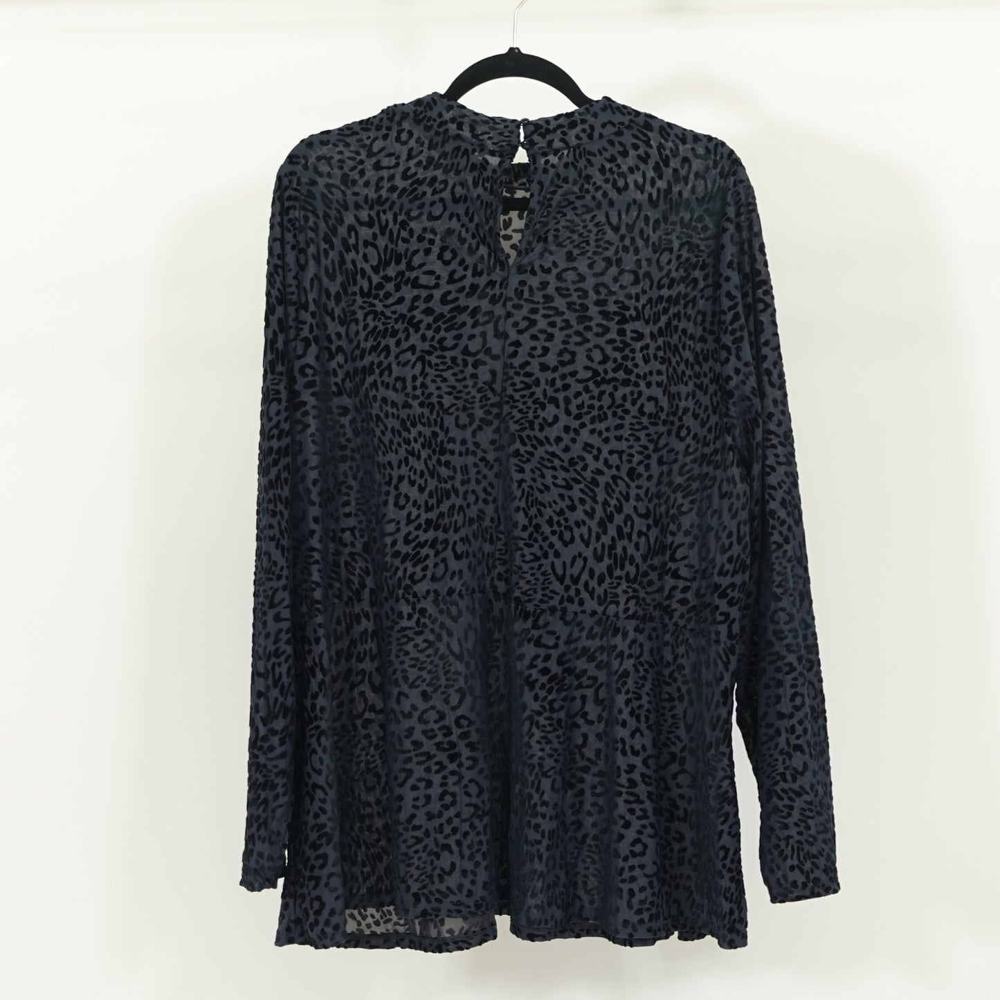 Black Mesh Peplum Top with Burnout Cheetah Print