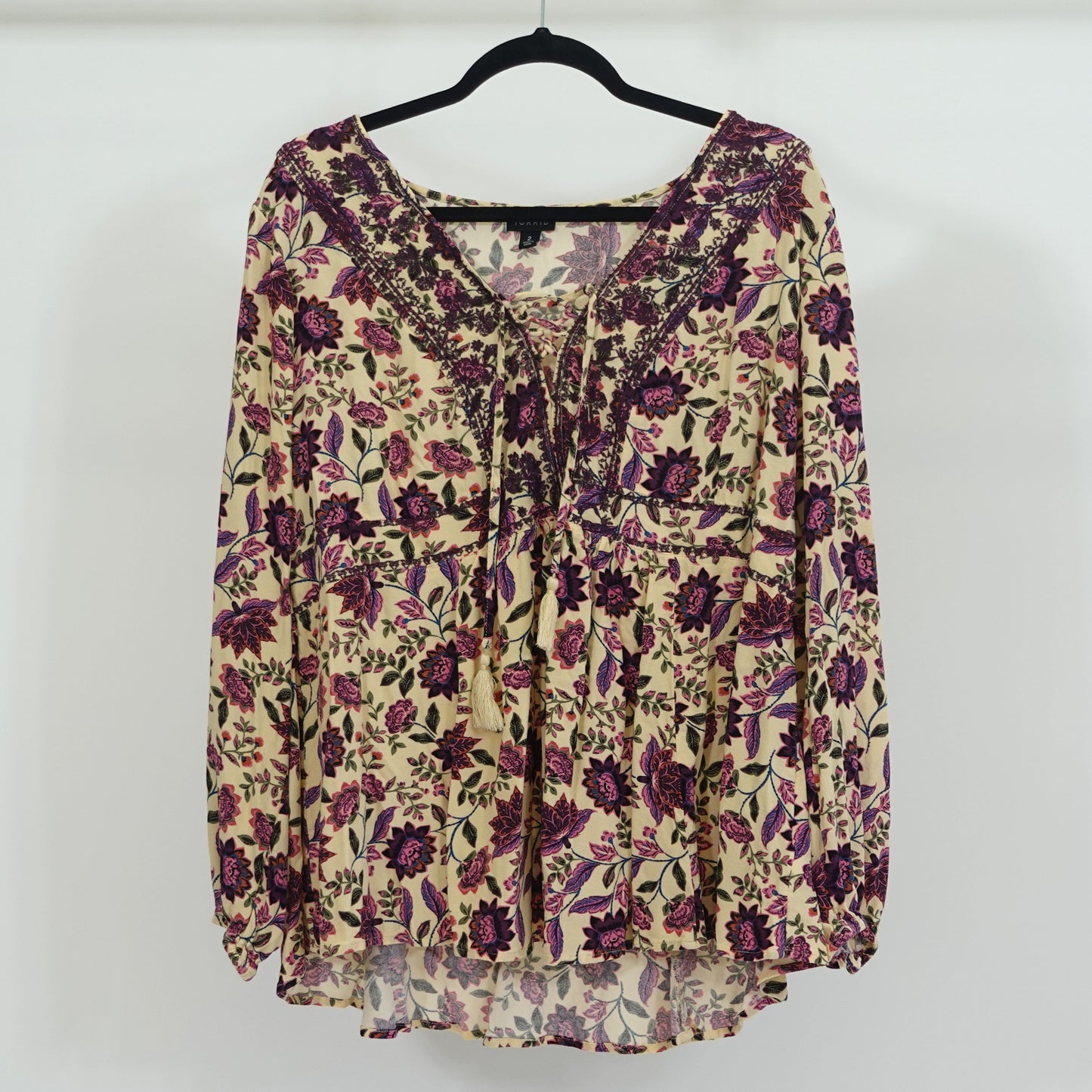 Cream Floral Peasant Blouse