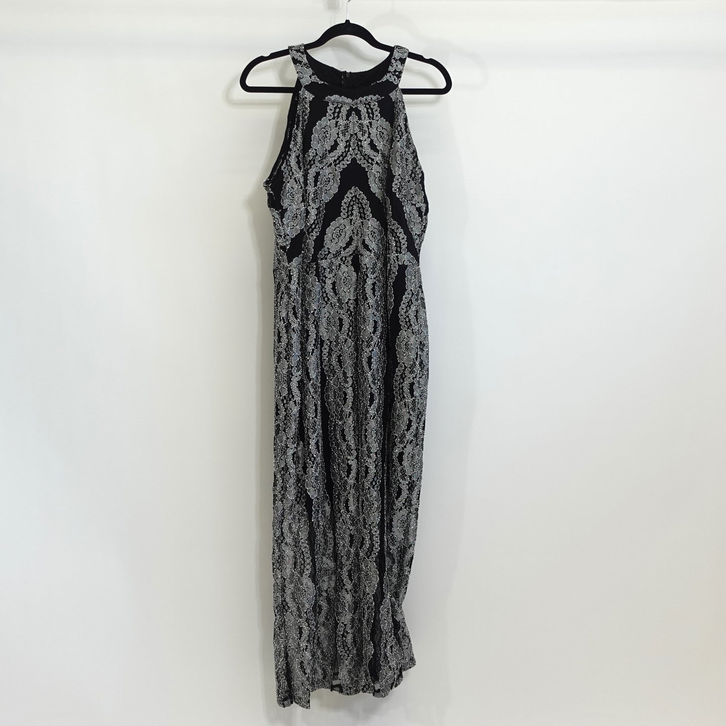 Black and Grey Lace Applique High Neck Dress