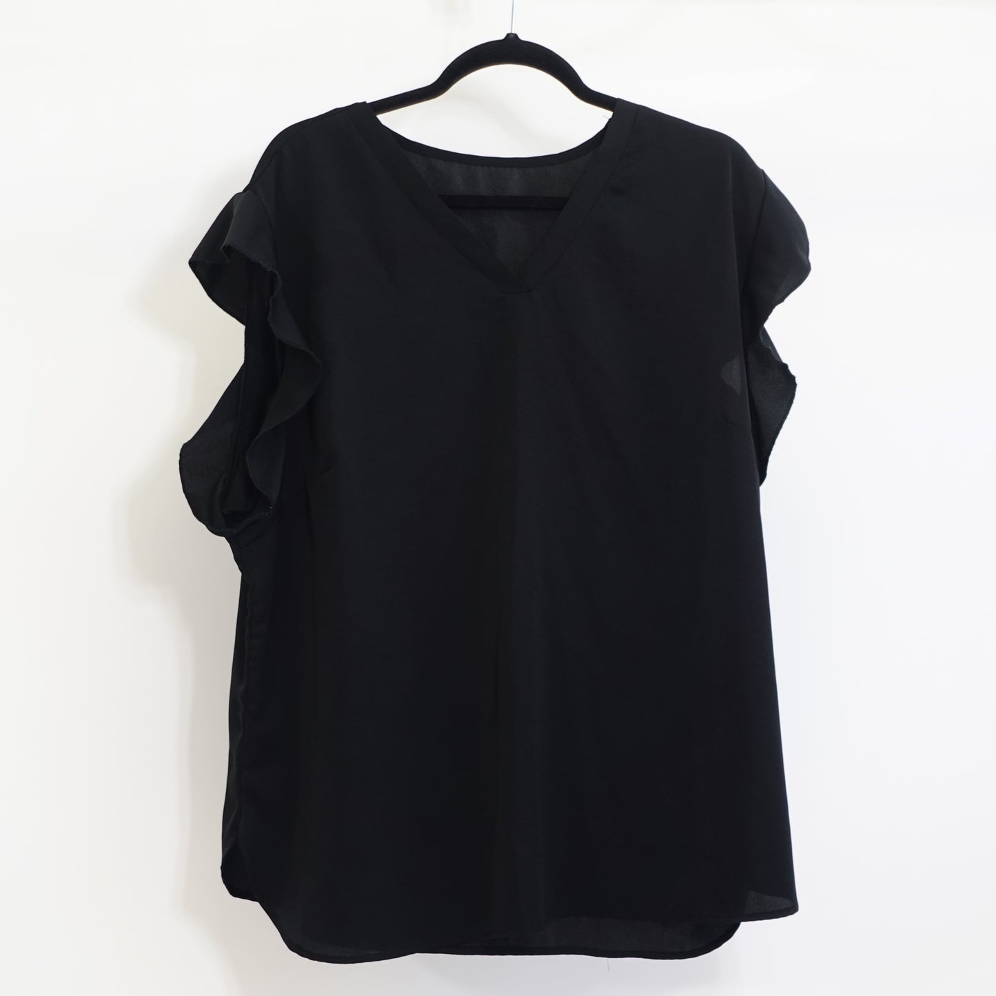 Black V Neck Top with Ruffle Sleeves