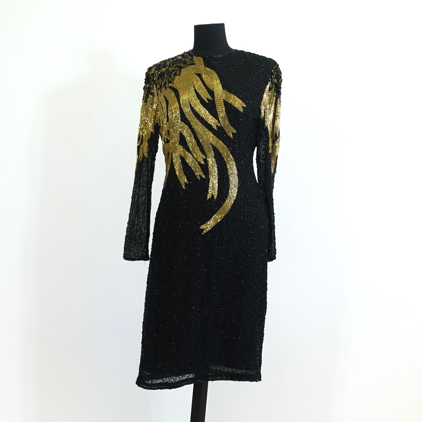 Vintage Black and Gold Beaded Pencil Dress