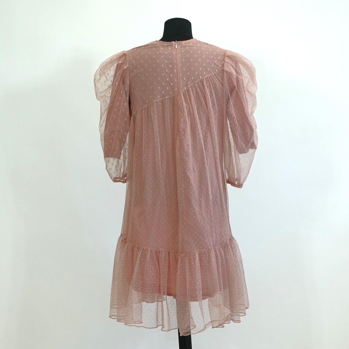 Vintage Blush Pink Babydoll Mesh Overlay Dress