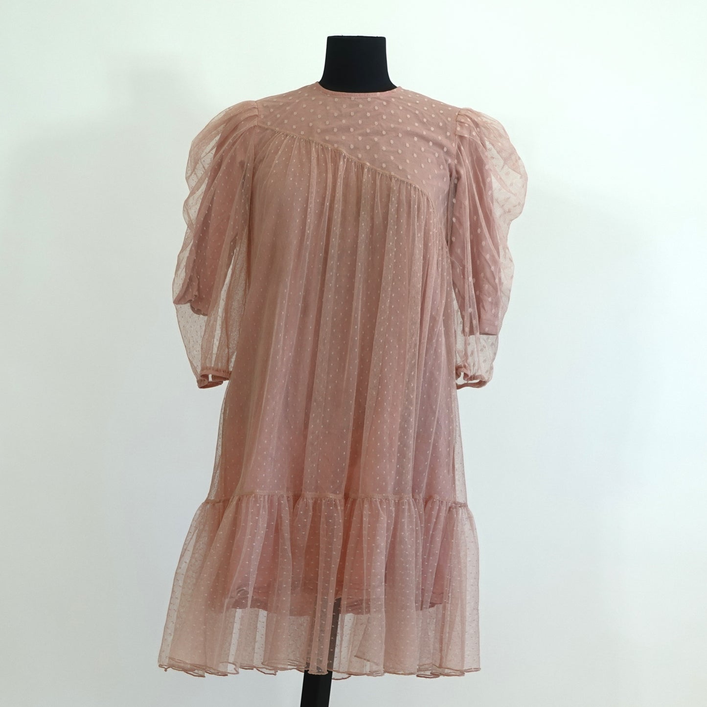 Vintage Blush Pink Babydoll Mesh Overlay Dress