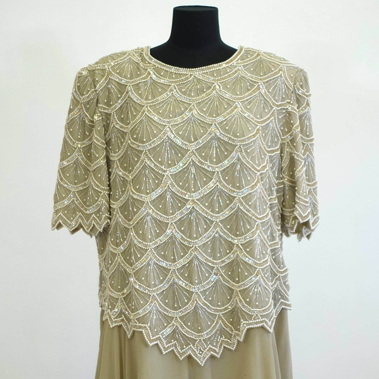 Vintage Beige Beaded Dress