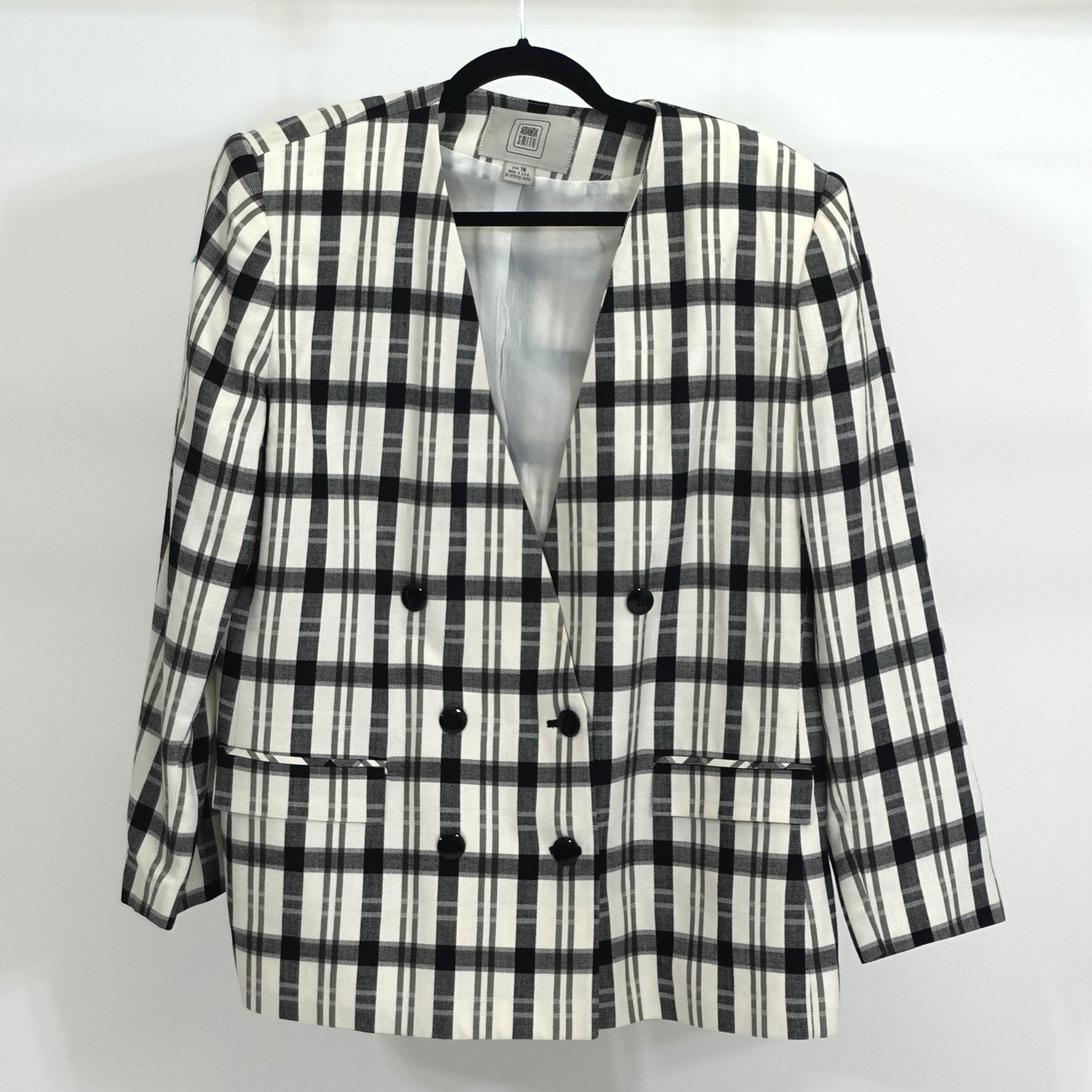Vintage Plaid Collarless Blazer