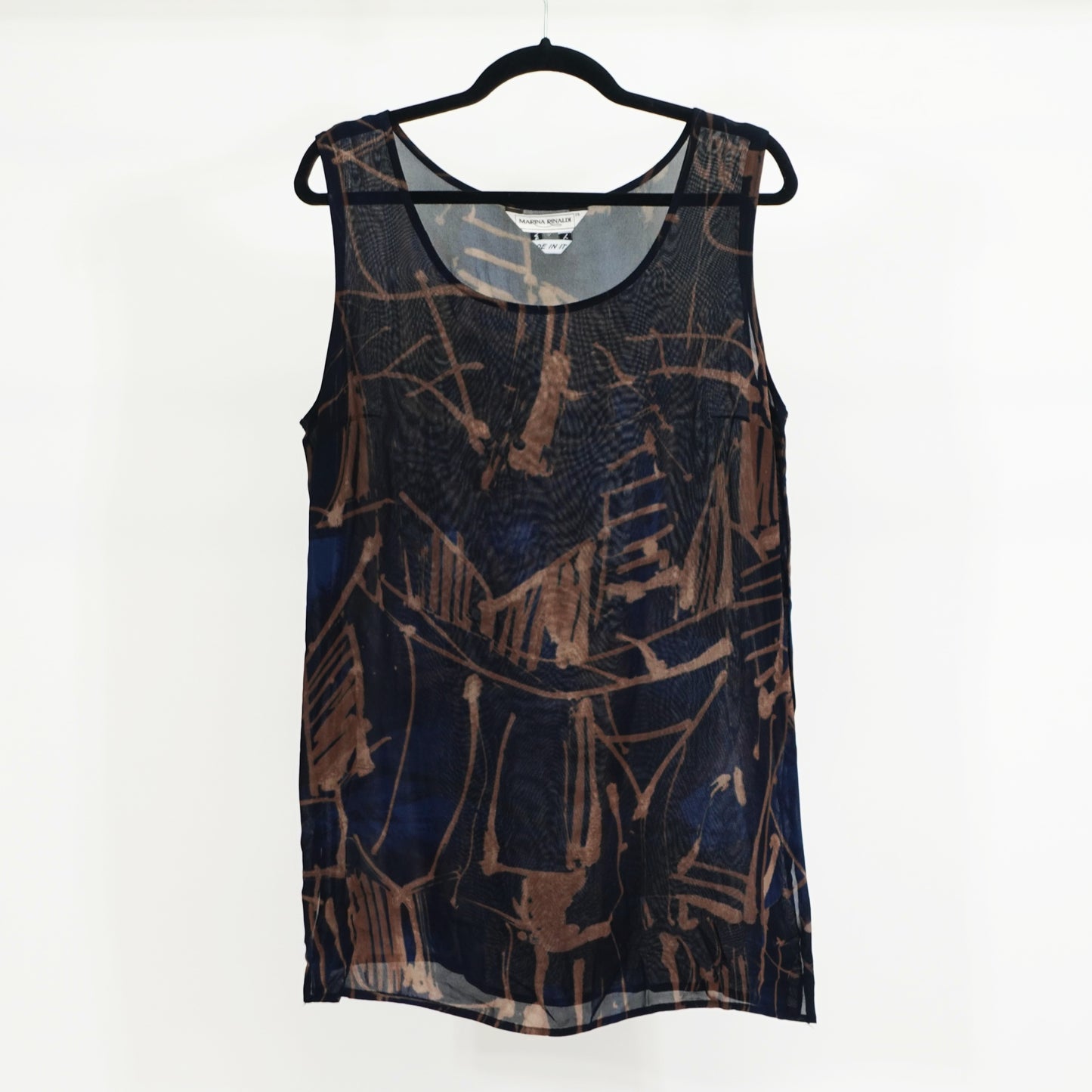 Vintage Navy and Brown Brush Stroke Sleeveless Top