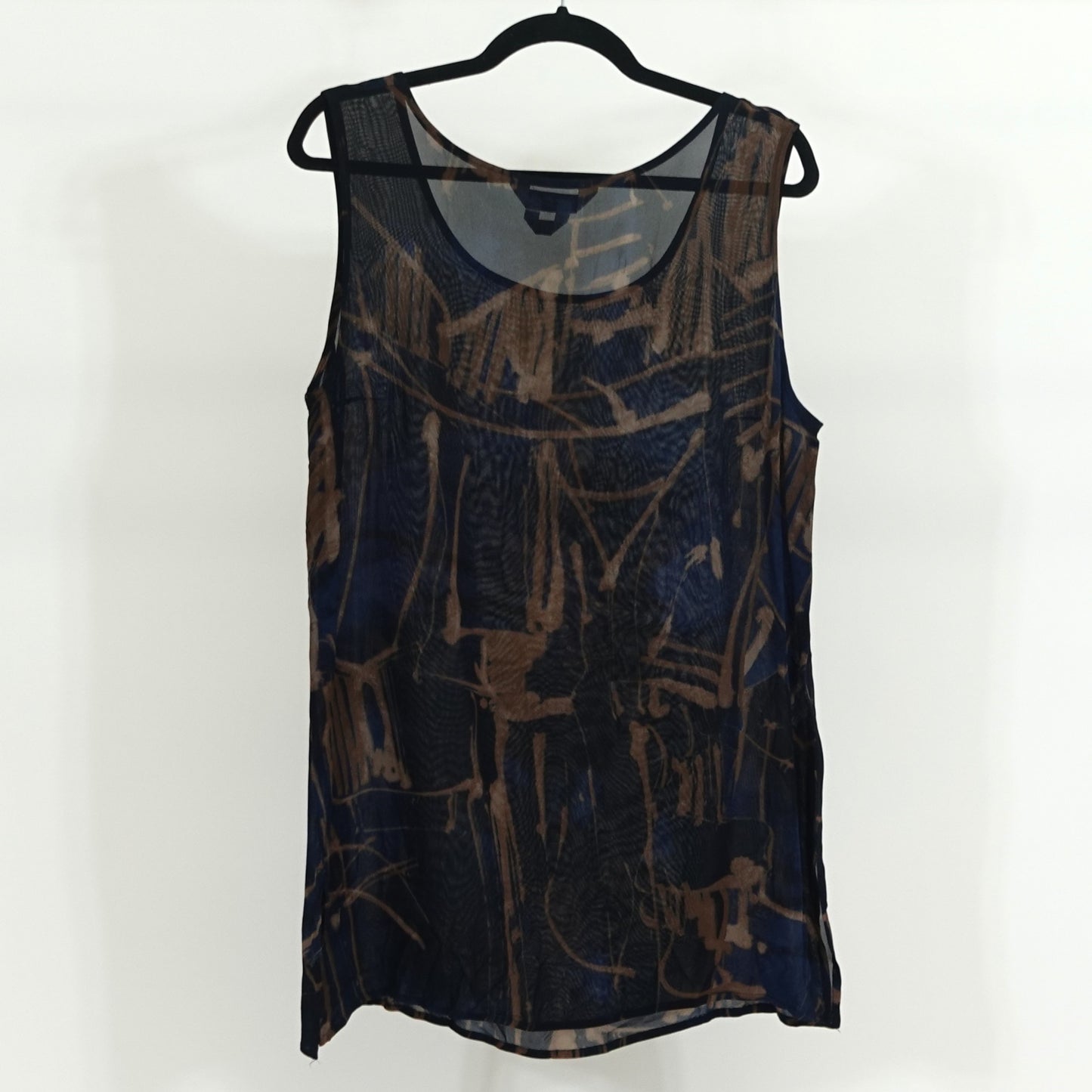 Vintage Navy and Brown Brush Stroke Sleeveless Top
