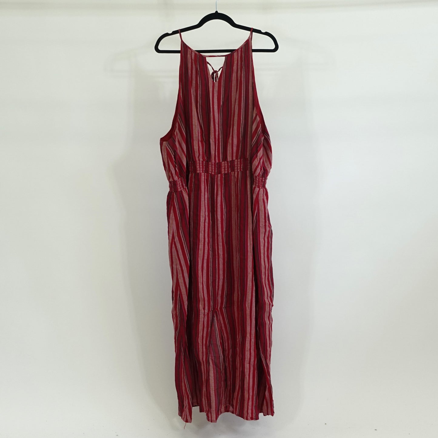 Red Striped Halter Midi Dress