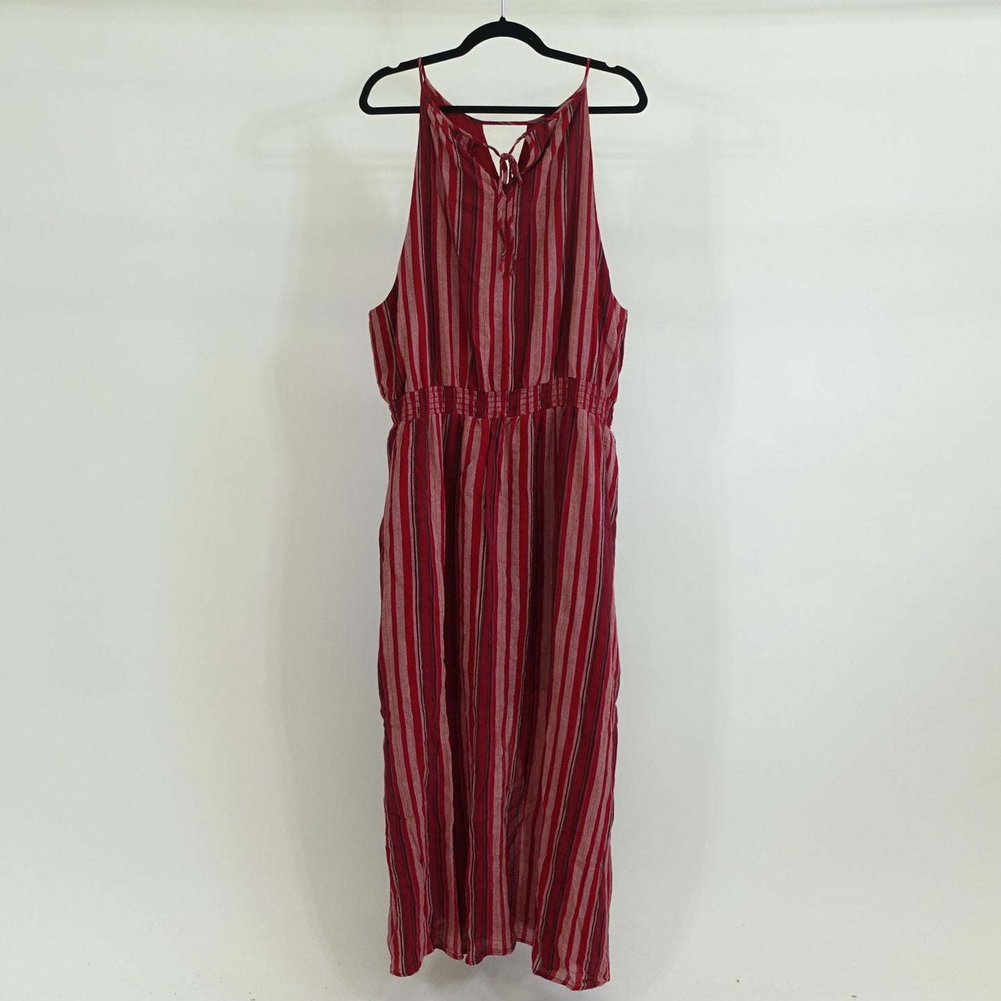 Red Striped Halter Midi Dress