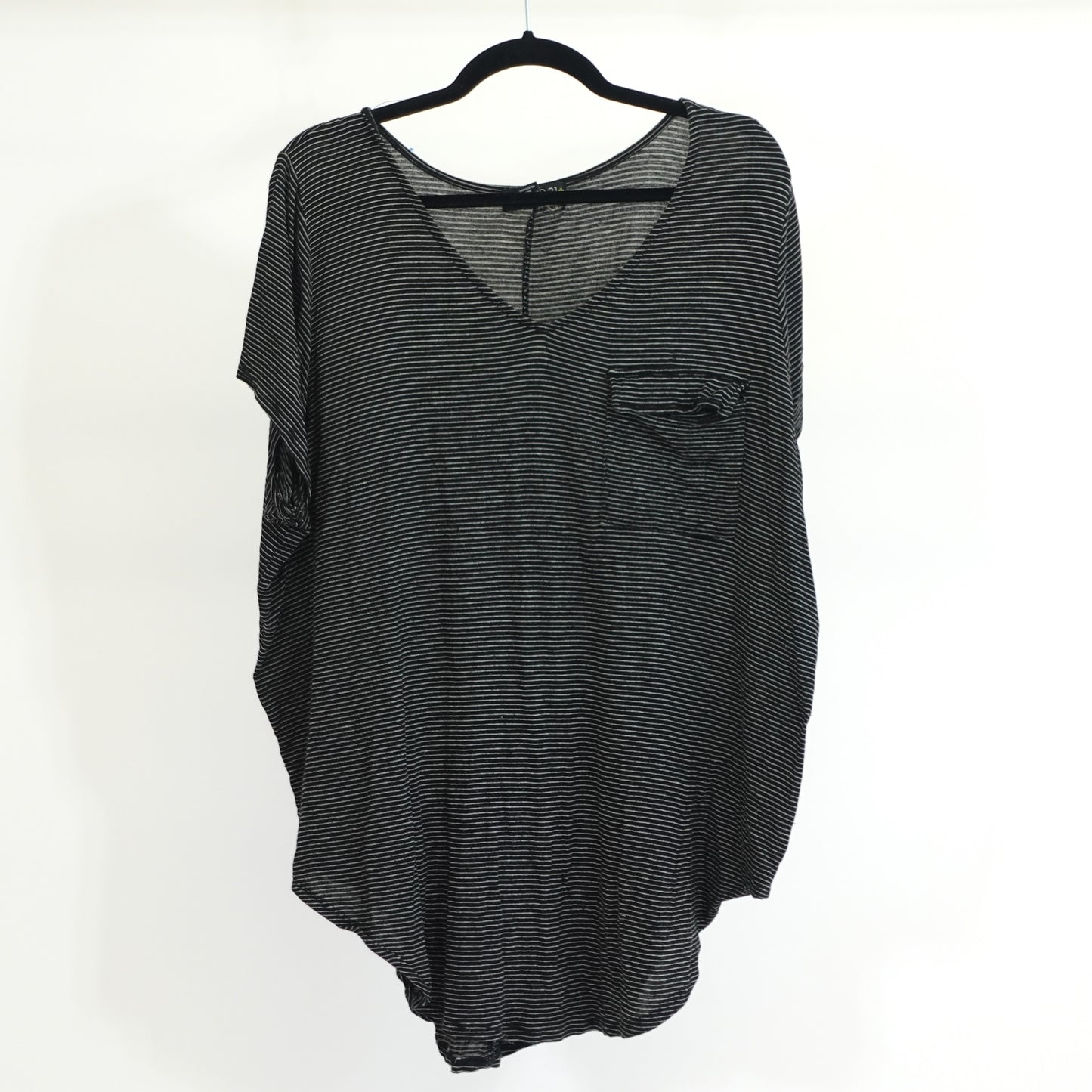 Black with Thin White Stripe Pocket V Neck Tee