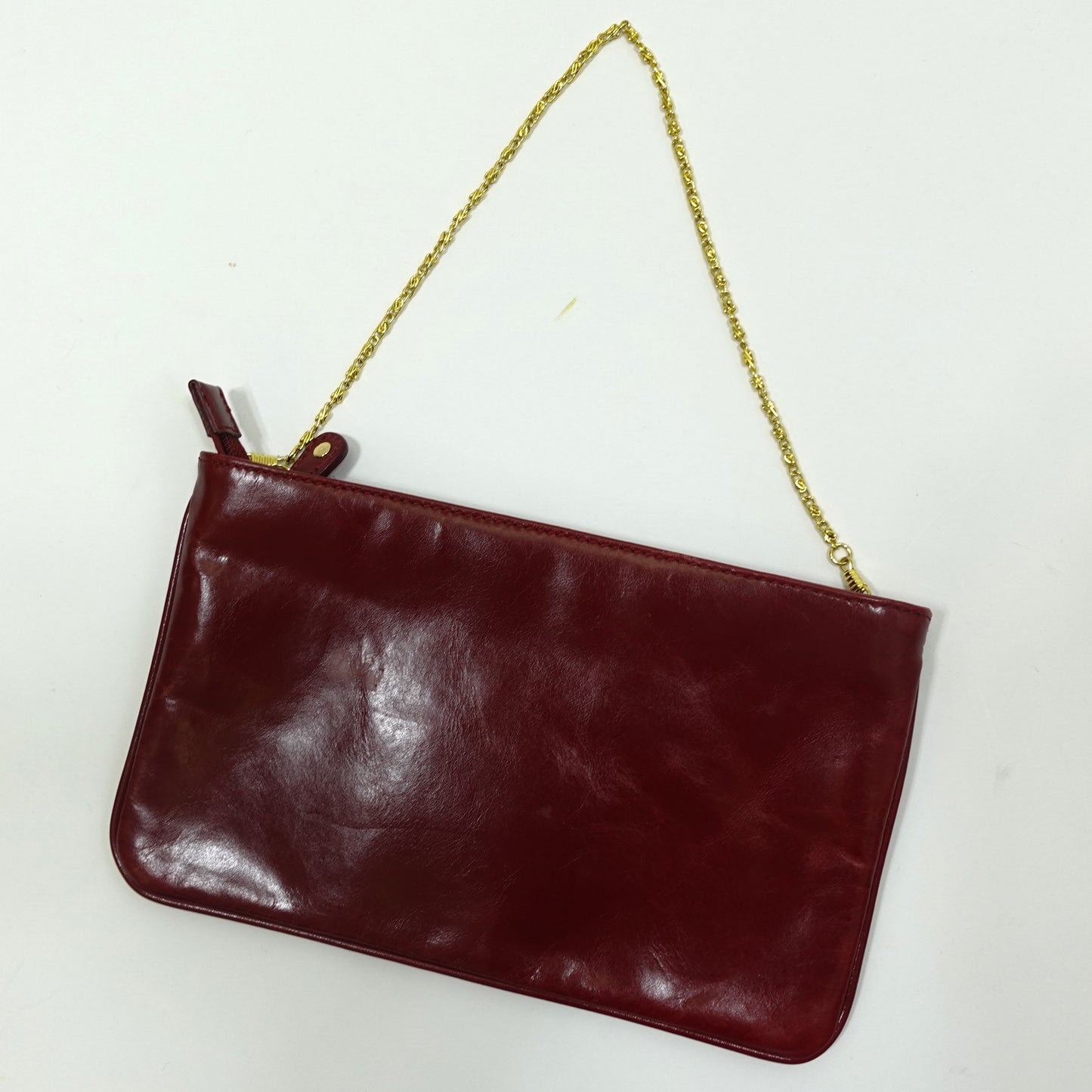 Vintage Red Leather Bag with Gold Chain Strap