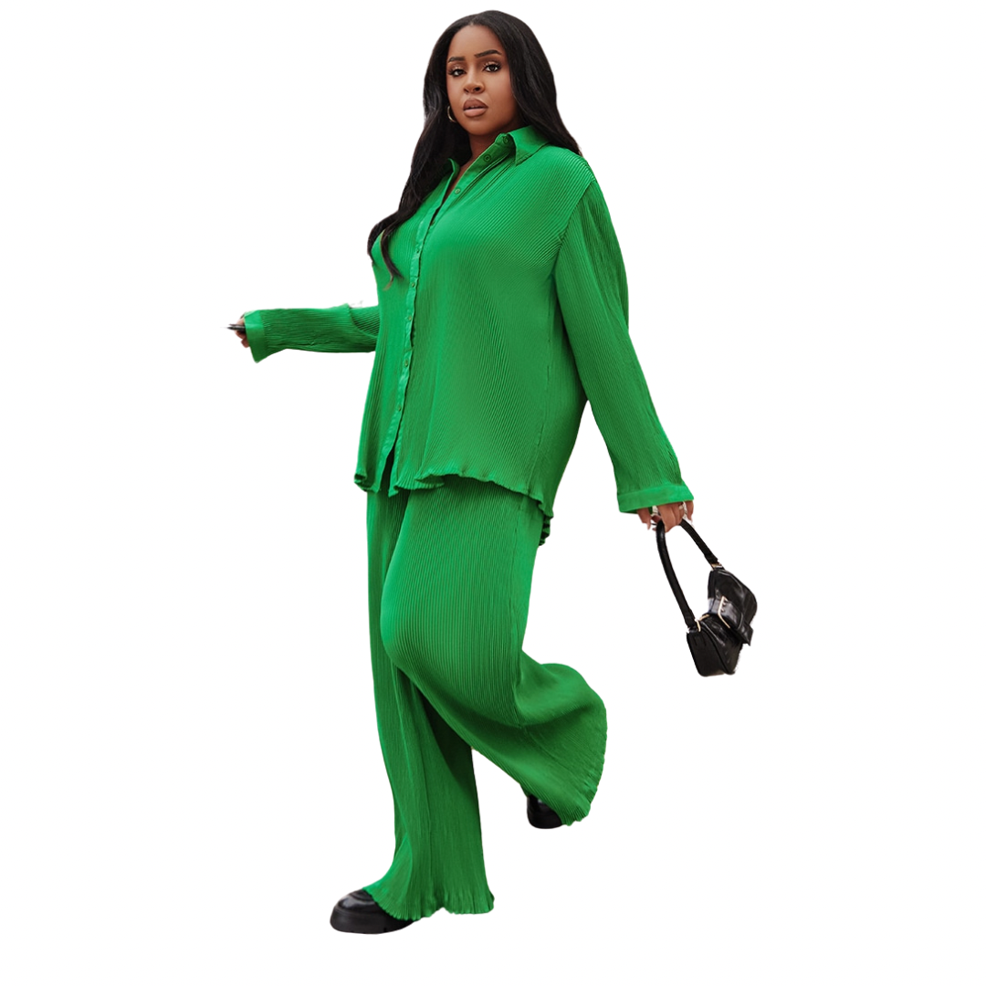 Green Wide Leg Pleated Pants