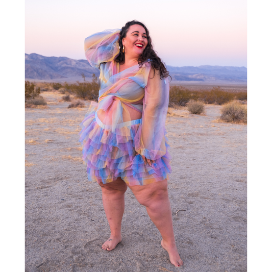 Rainbow Ombre Mesh Ruffle Bloomer Shorts