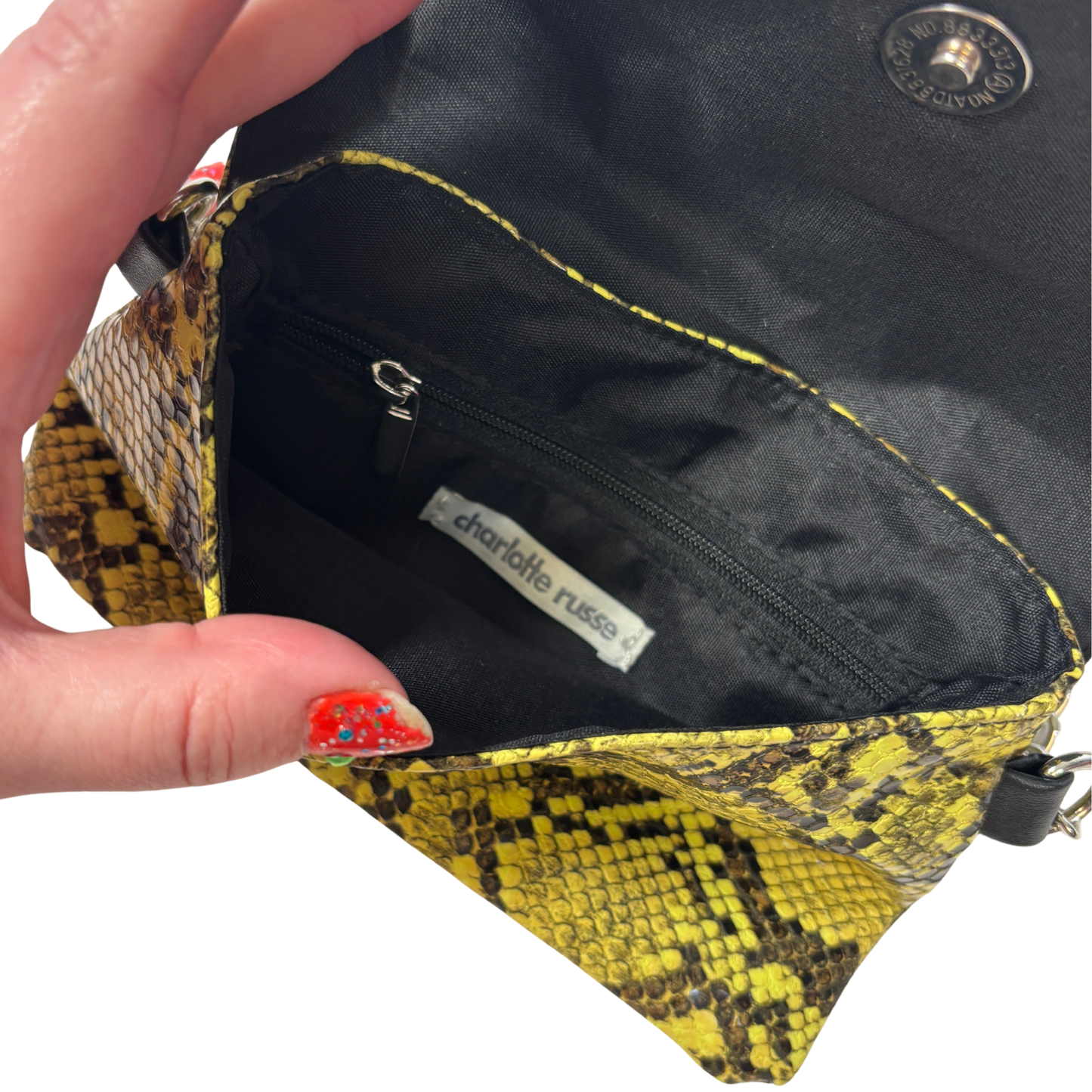 Yellow and Black Snake Print Crossbody Bag