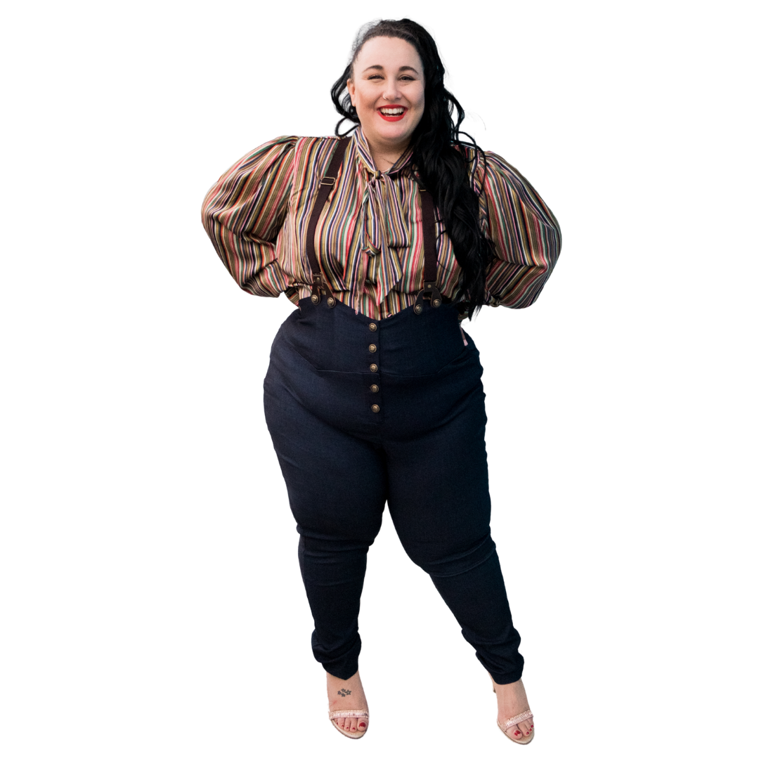 Unique Vintage Earth Tone Striped Long Sleeve Button Down Pussybow Blouse
