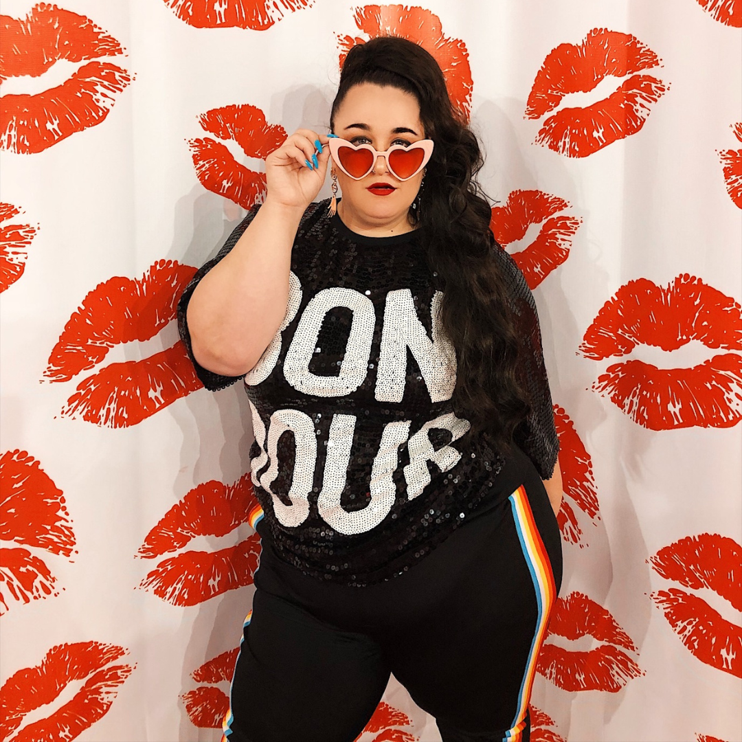 Black and White Sequin "Bonjour" Graphic Tee