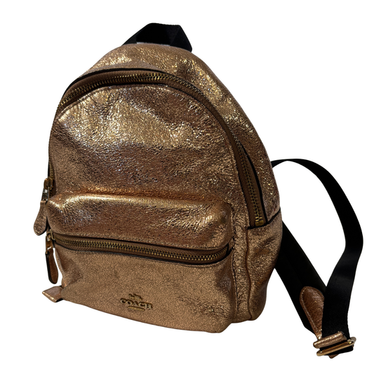 Coach Mini Charlie Backpack Purse in Crushed Metallic Rose Gold