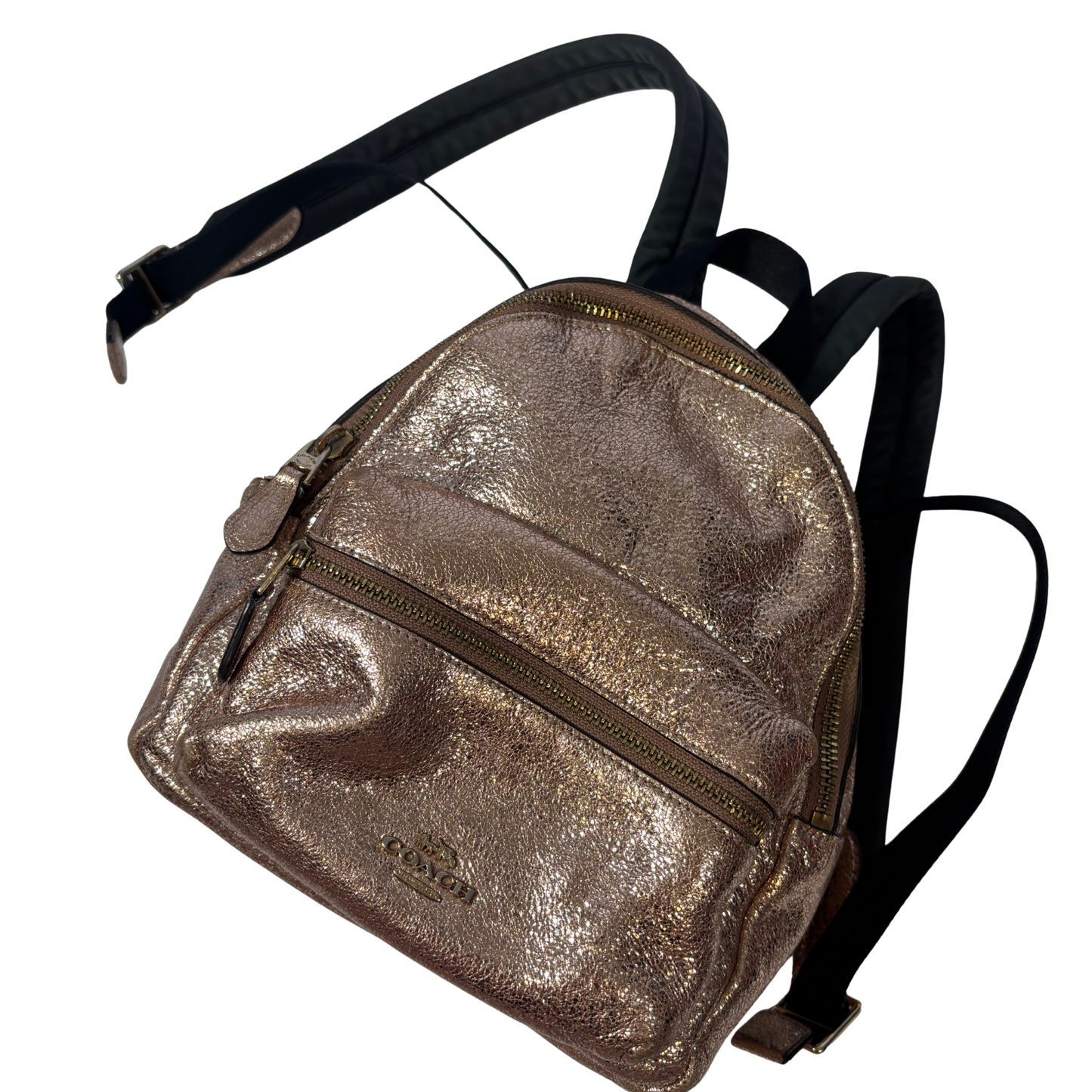 Coach Mini Charlie Backpack Purse in Crushed Metallic Rose Gold