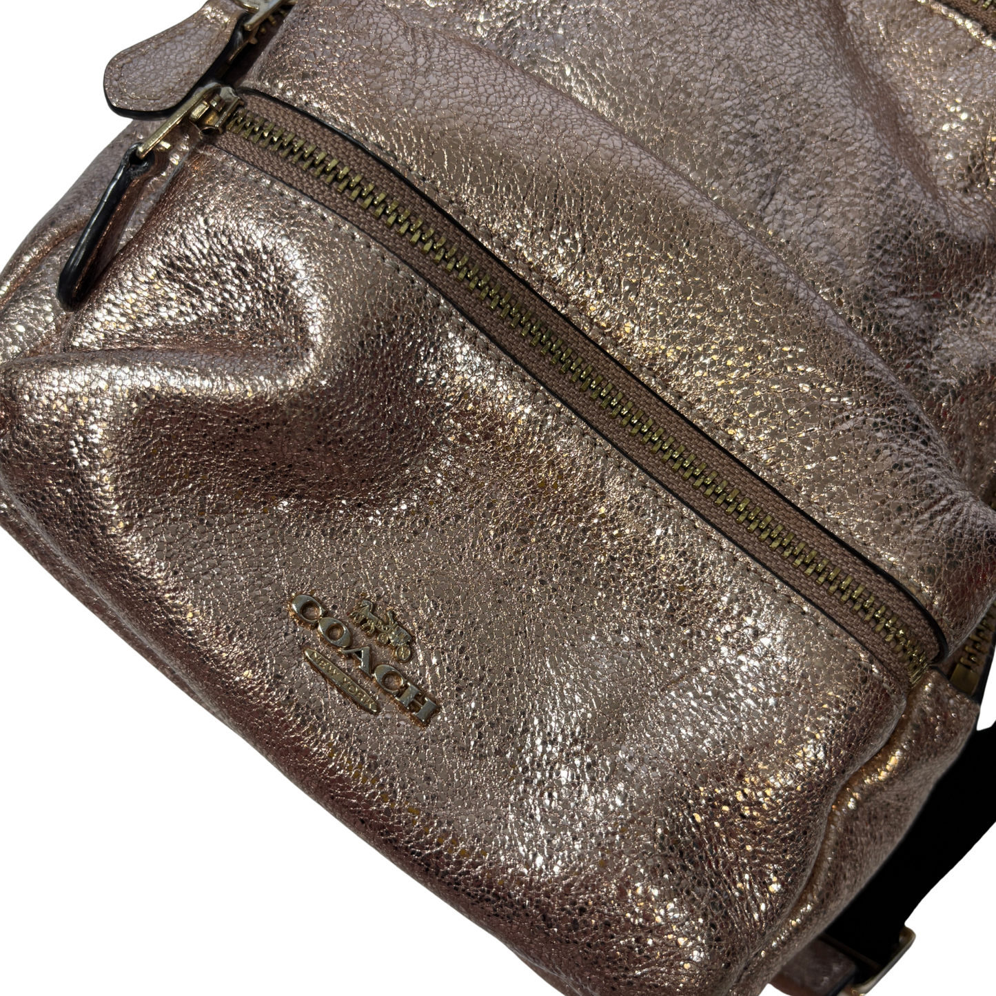 Coach Mini Charlie Backpack Purse in Crushed Metallic Rose Gold