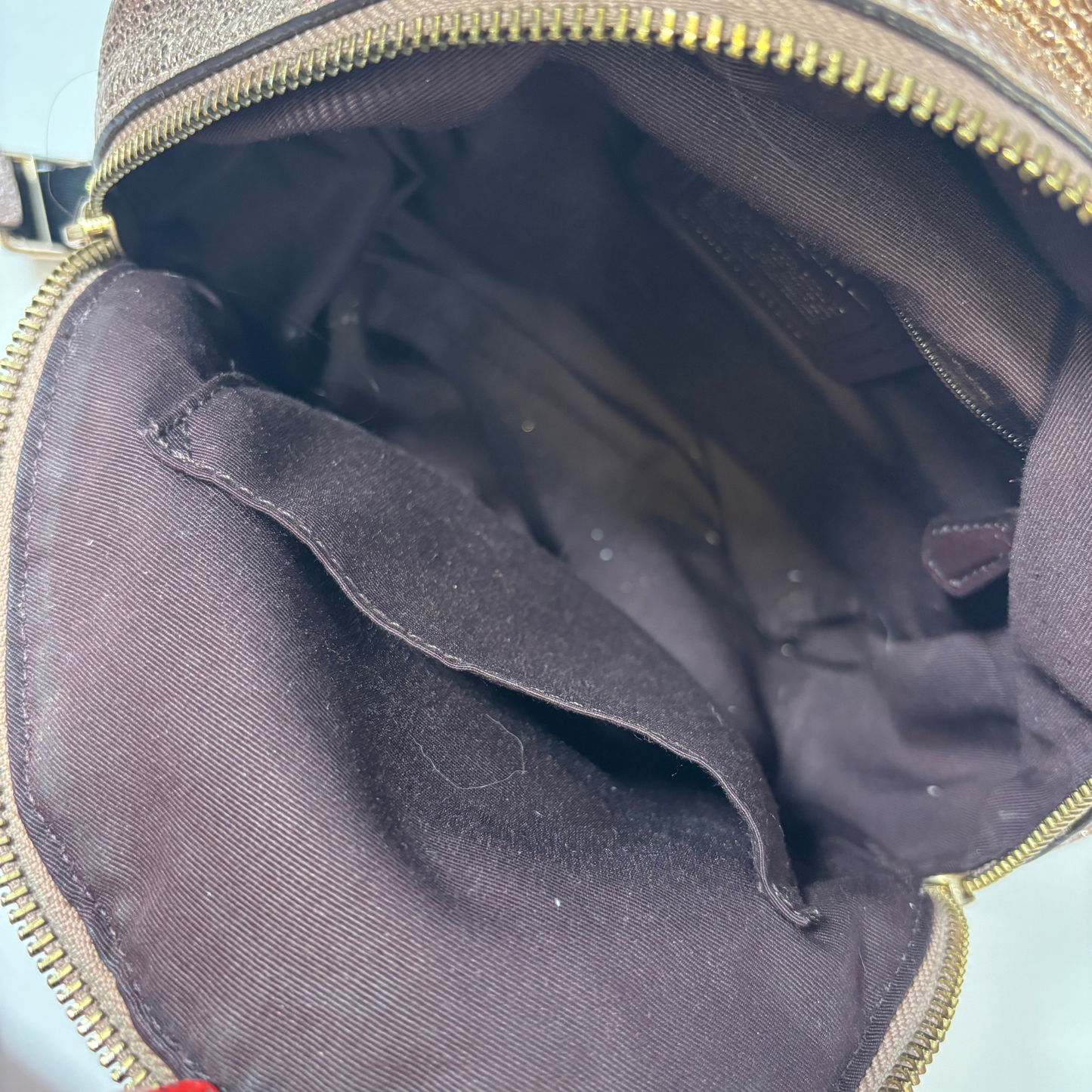 Coach Mini Charlie Backpack Purse in Crushed Metallic Rose Gold