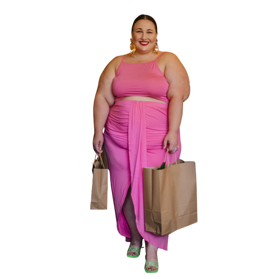 Bubble Gum Pink Cropped Tank and Skirt Set