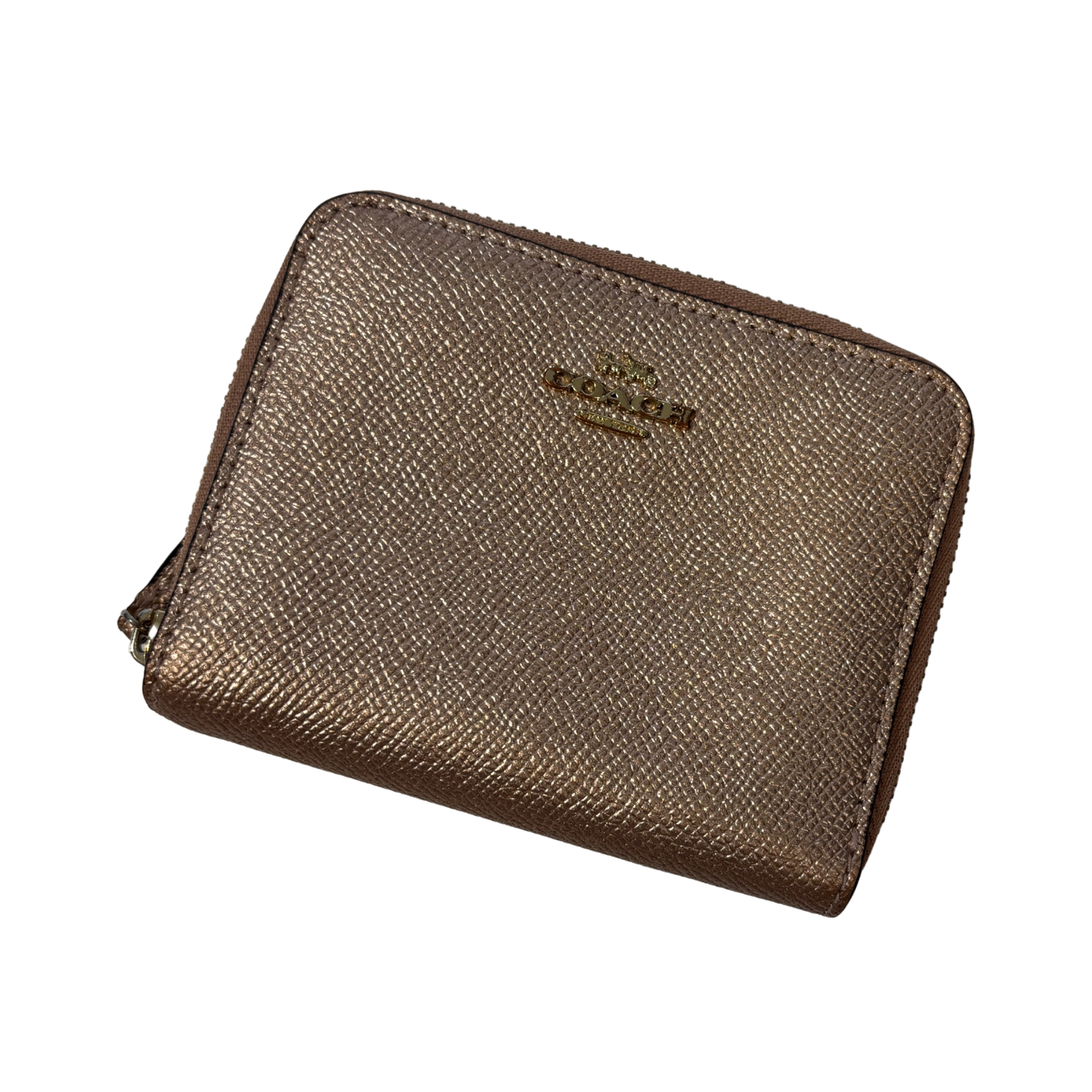 Coach Metallic Rose Gold Compact Bi-Fold Zip Wallet