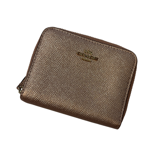 Coach Metallic Rose Gold Compact Bi-Fold Zip Wallet