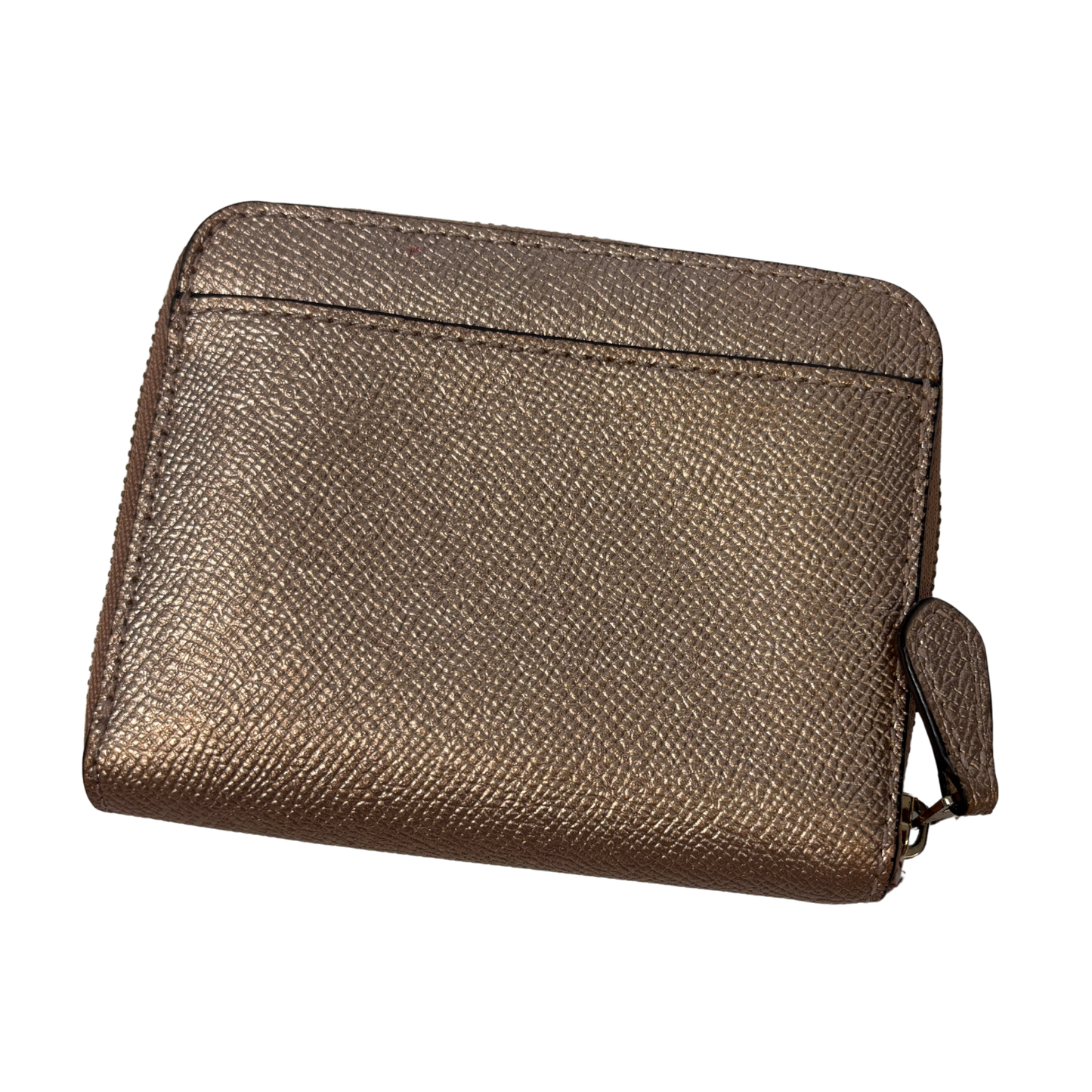 Coach Metallic Rose Gold Compact Bi-Fold Zip Wallet