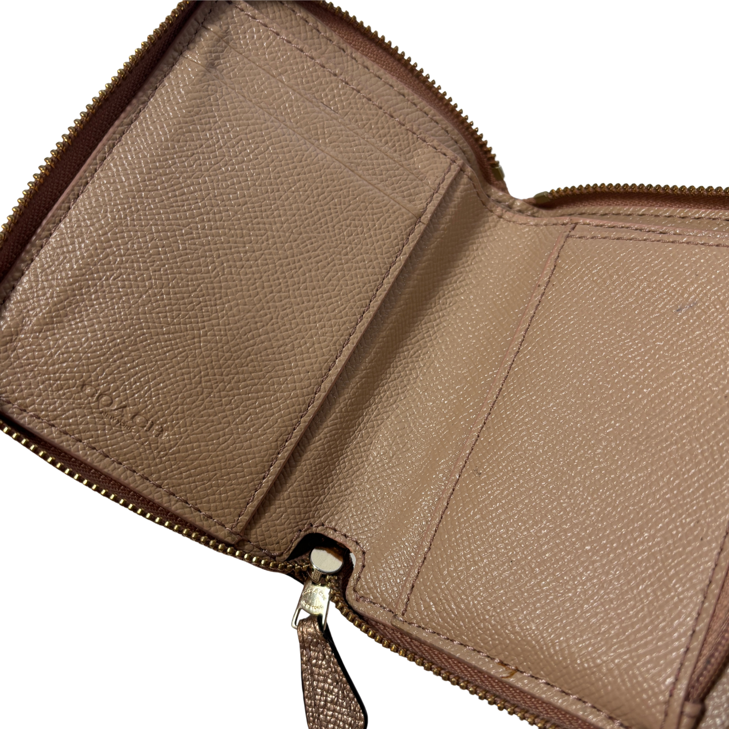 Coach Metallic Rose Gold Compact Bi-Fold Zip Wallet