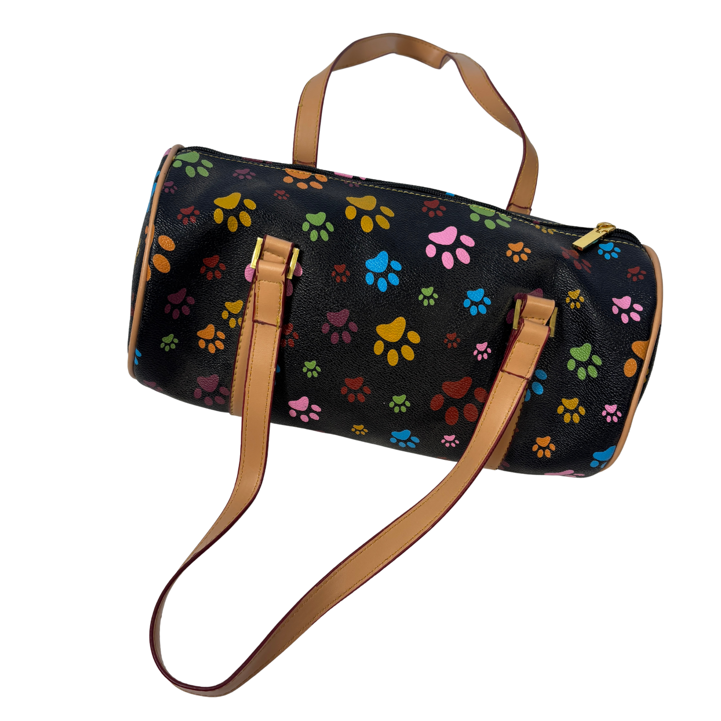 Black Y2K Dooney & Bourke Style Faux Leather Paw Print Barrel Bag