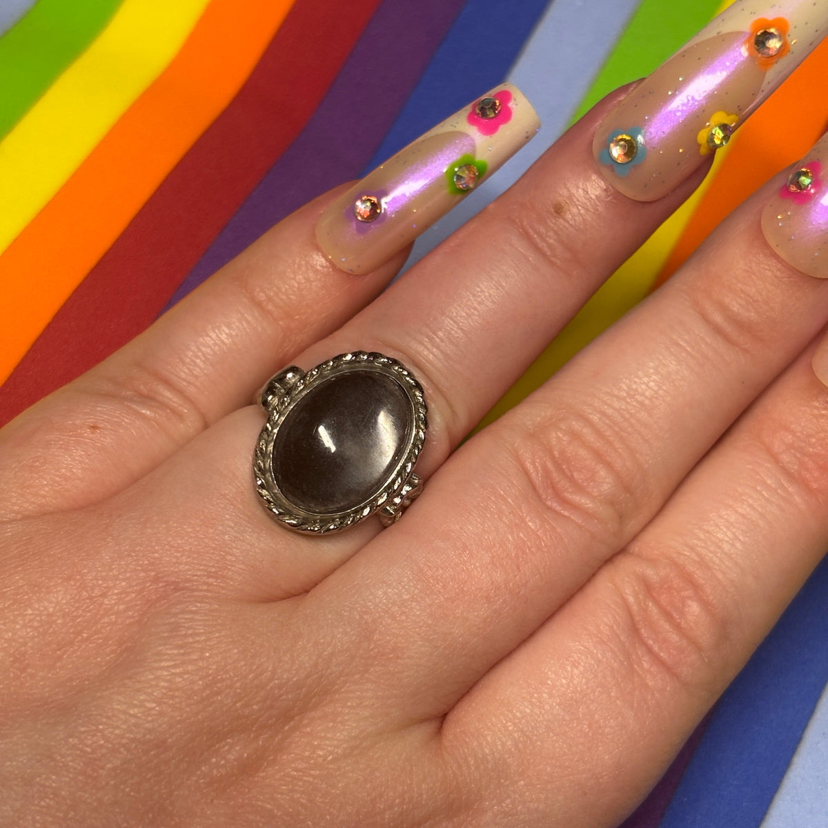 Silver Oval Stone Ring