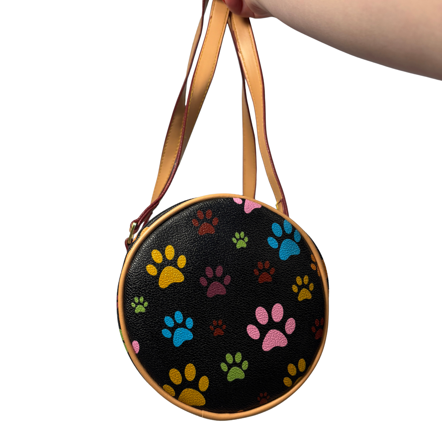 Black Y2K Dooney & Bourke Style Faux Leather Paw Print Barrel Bag