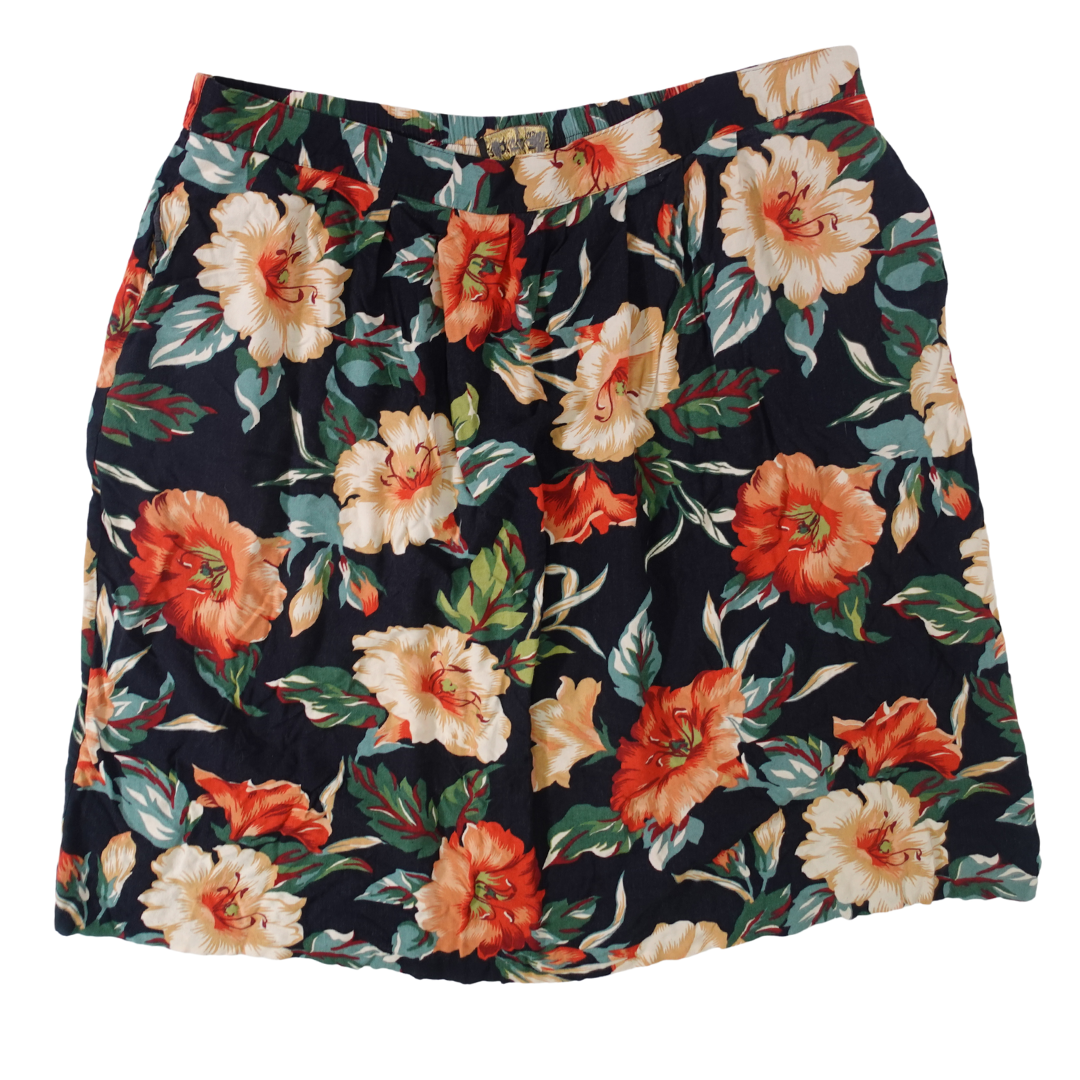 Vintage Black Floral Skirt with Pockets