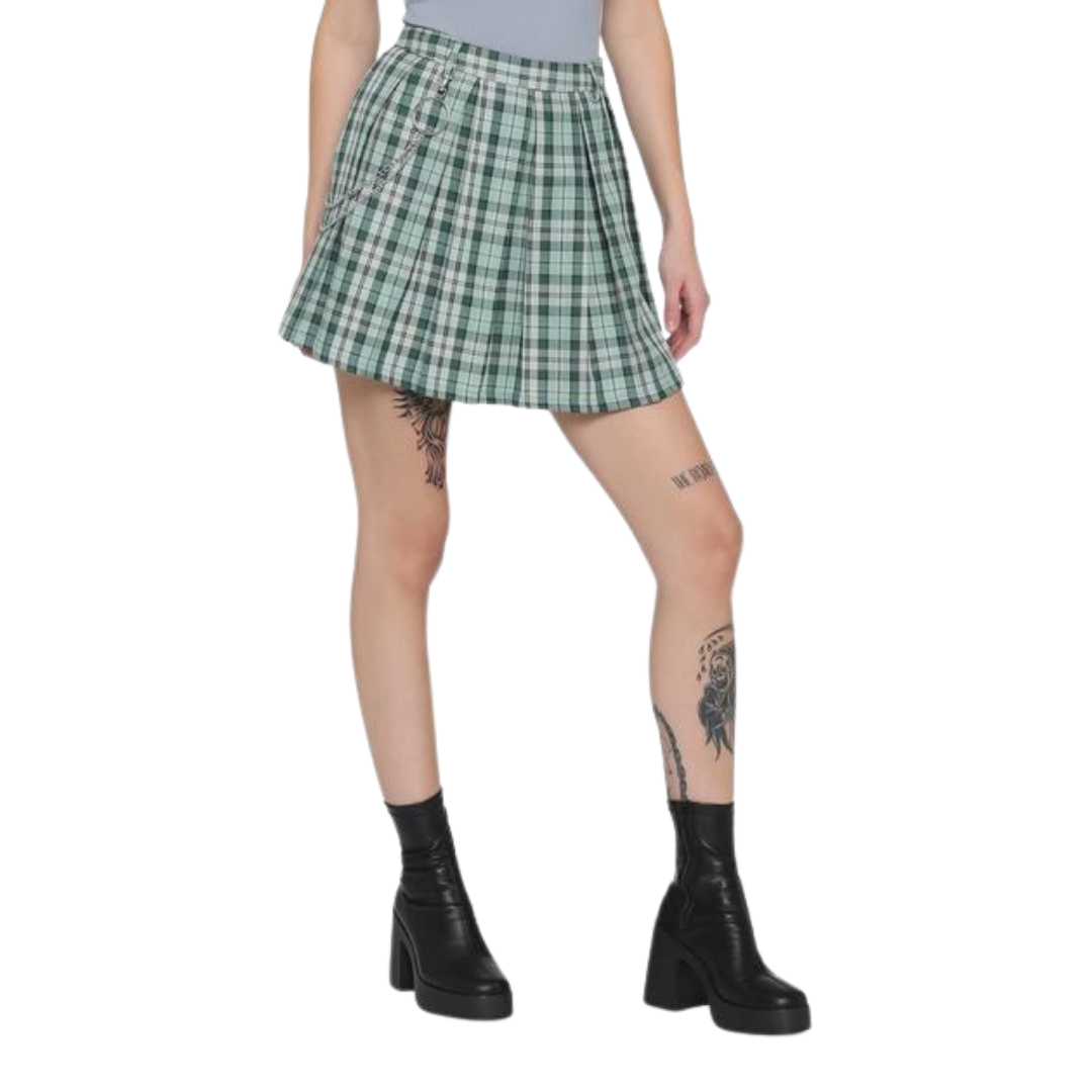 Hot Topic Green Plaid Circle Skirt (without Chain)