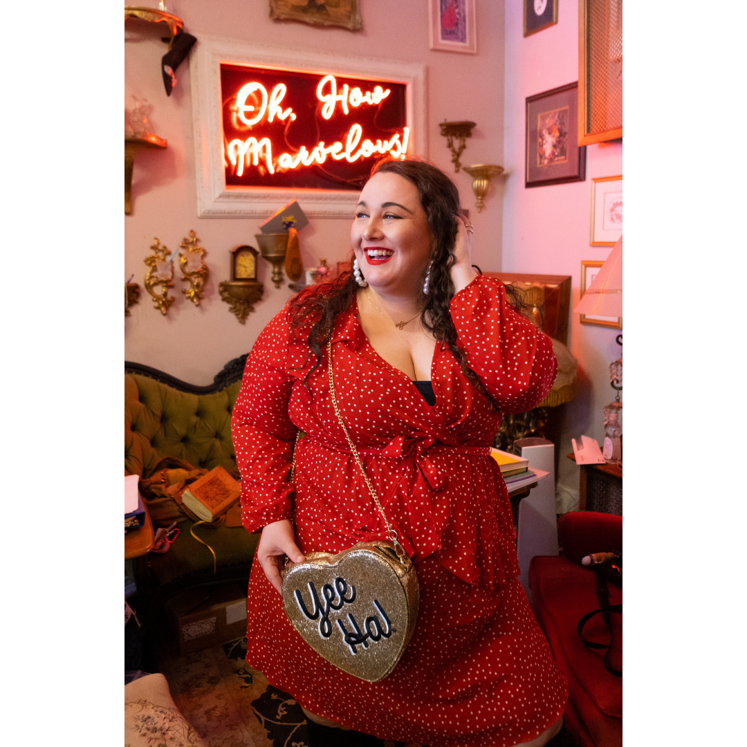 Red and White Polka Dot Faux Wrap Dress