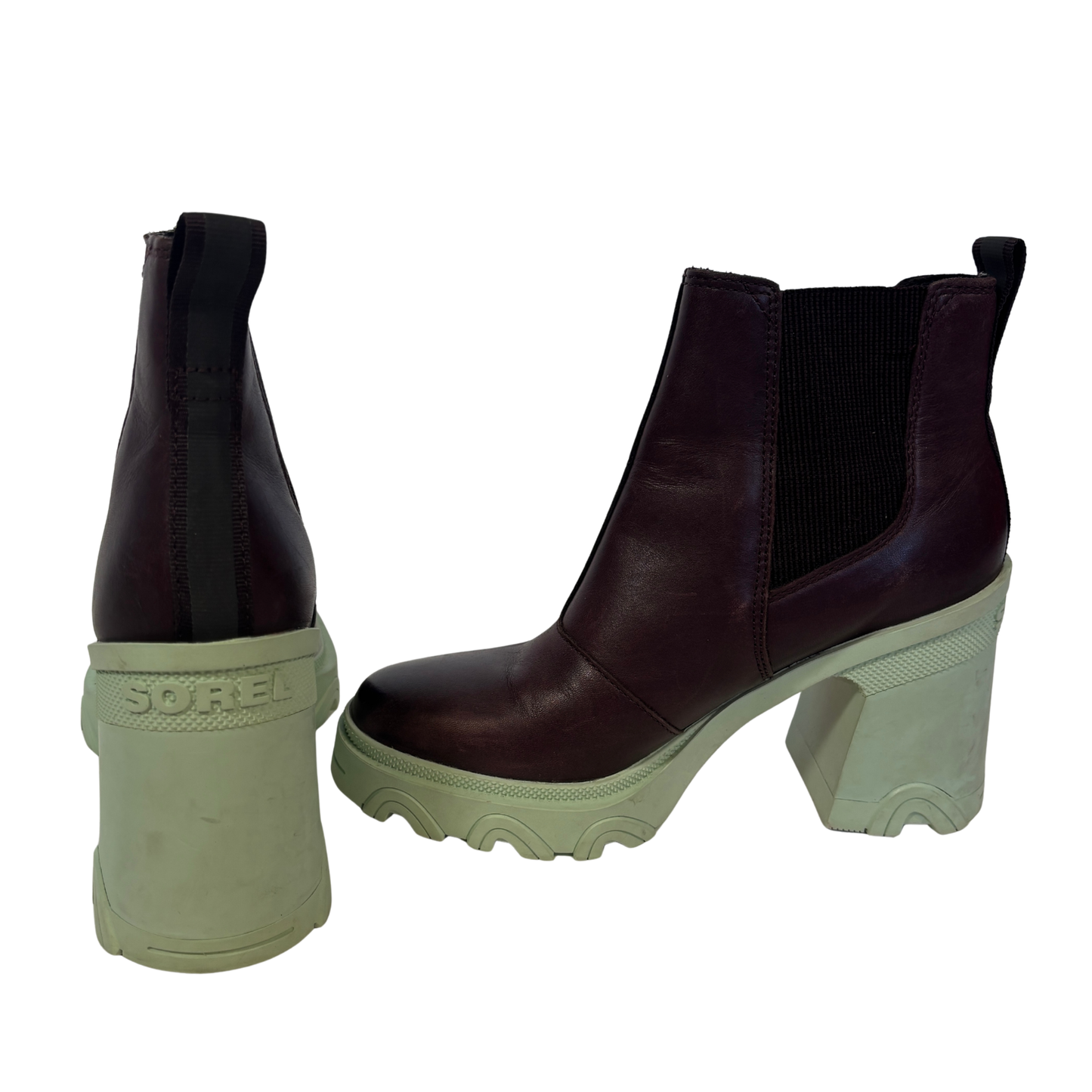 Sorrel Brex Burgundy and Mint Chunky Heeled Chelsea Boots (Size 6)