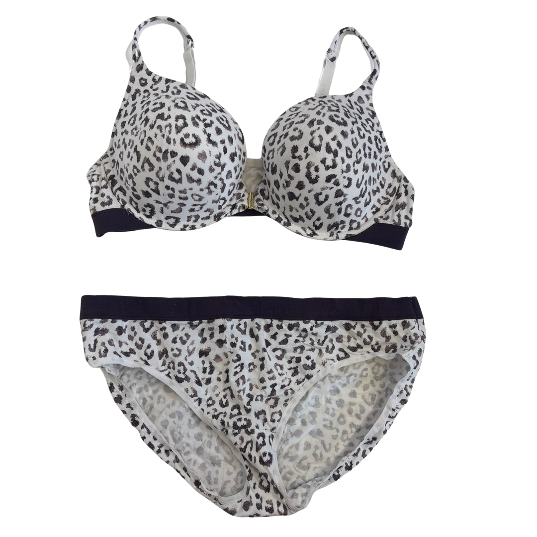 White and Purple Leopard Print Push-Up Front Clasp Bra (42DD)