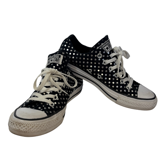 Converse Black and Silver Dotted Low Tops (Women’s Size 8/ Men’s Size 6)