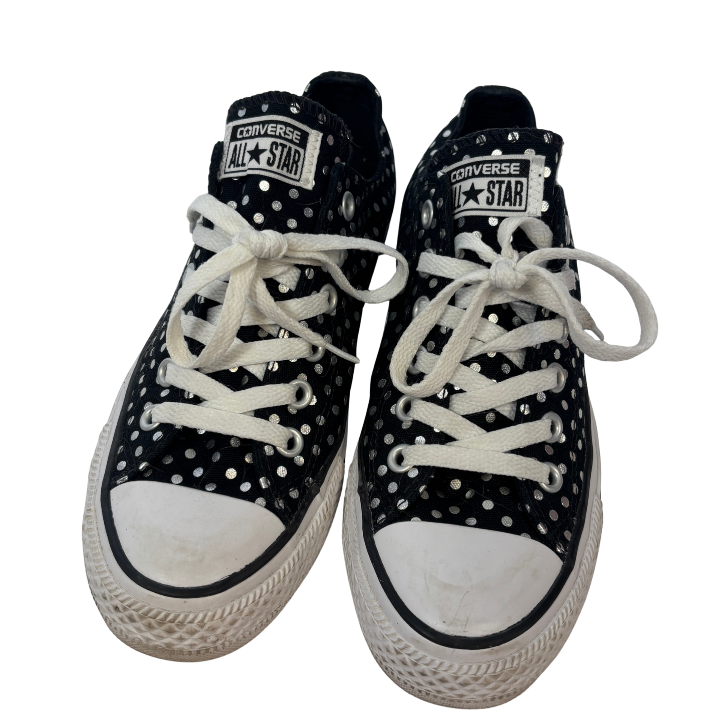 Converse Black and Silver Dotted Low Tops (Women’s Size 8/ Men’s Size 6)