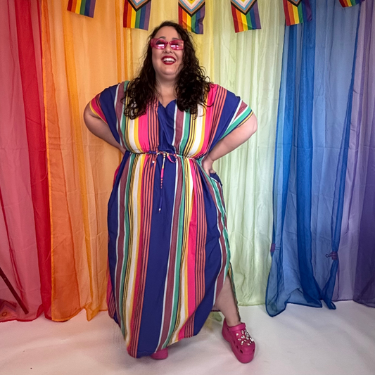 Rainbow Striped V Neck Tunic Dress