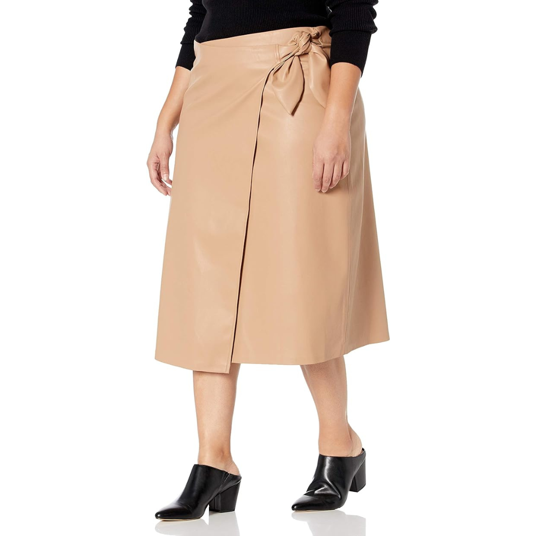 Beige Vegan Leather Wrap Skirt NWT