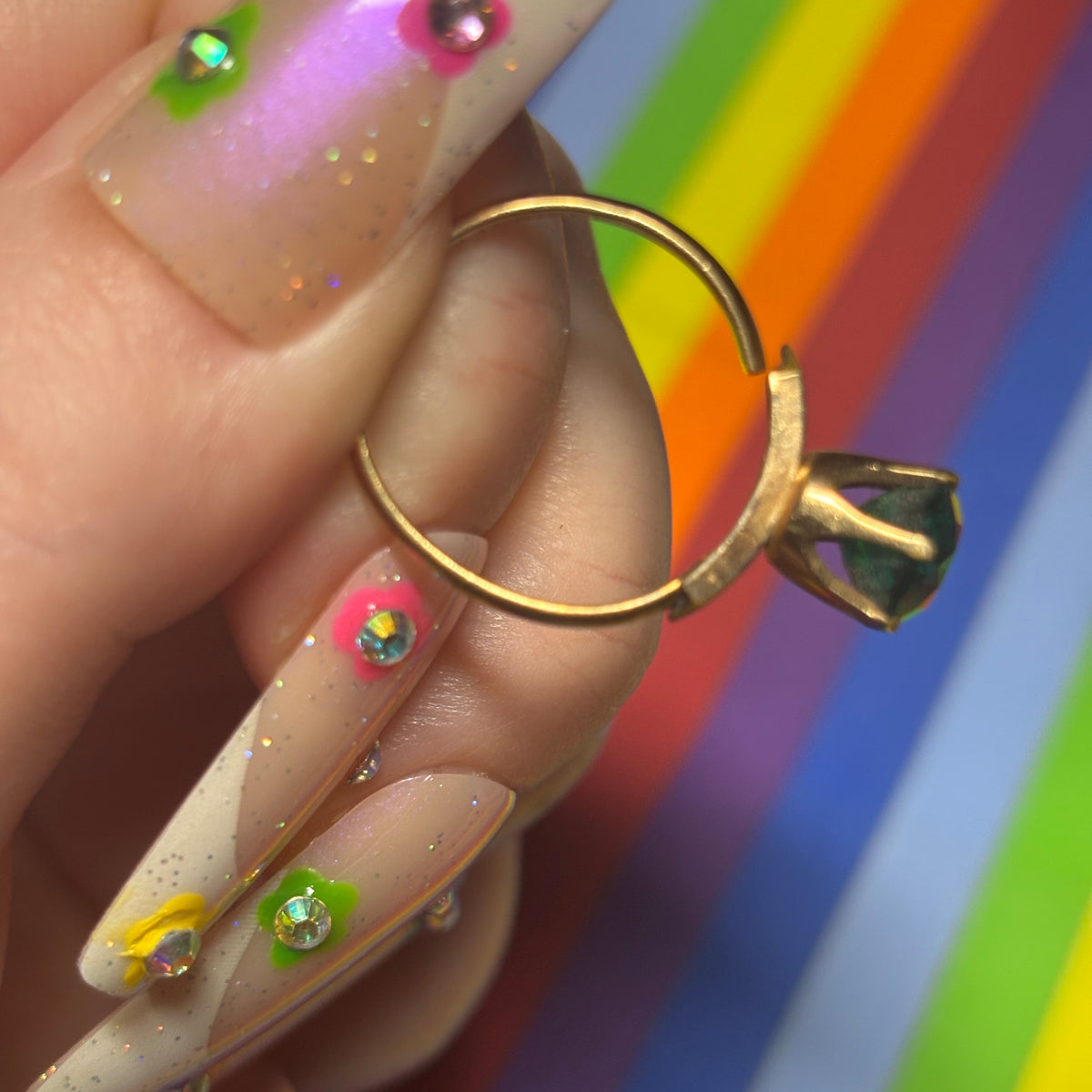 Gold Tone Ring with Emerald Stone