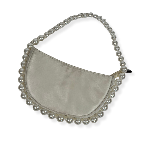 White Satin Mini Bag with Pearl Strap